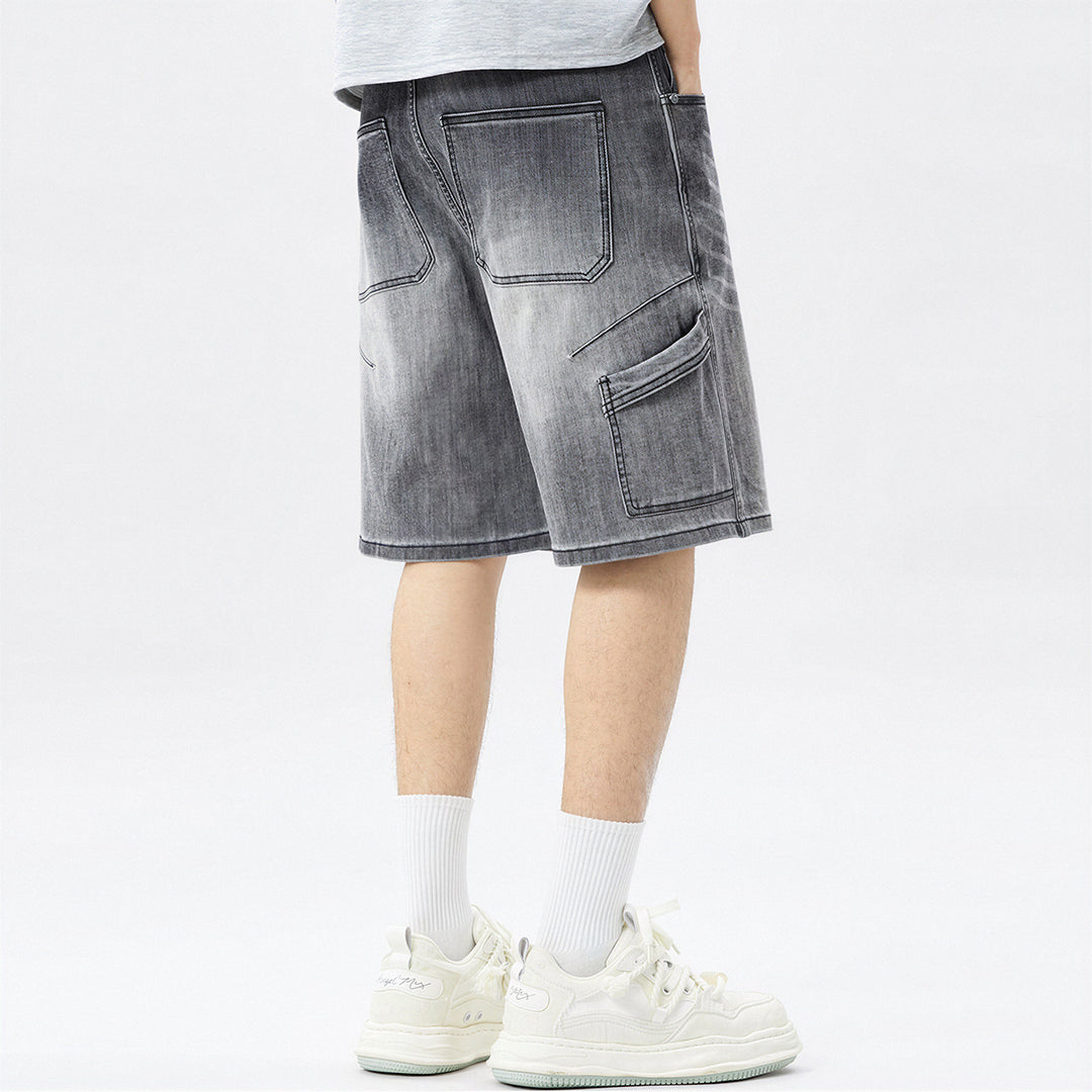 Men's Summer Gradient Grey Washed Straight Denim Shorts
