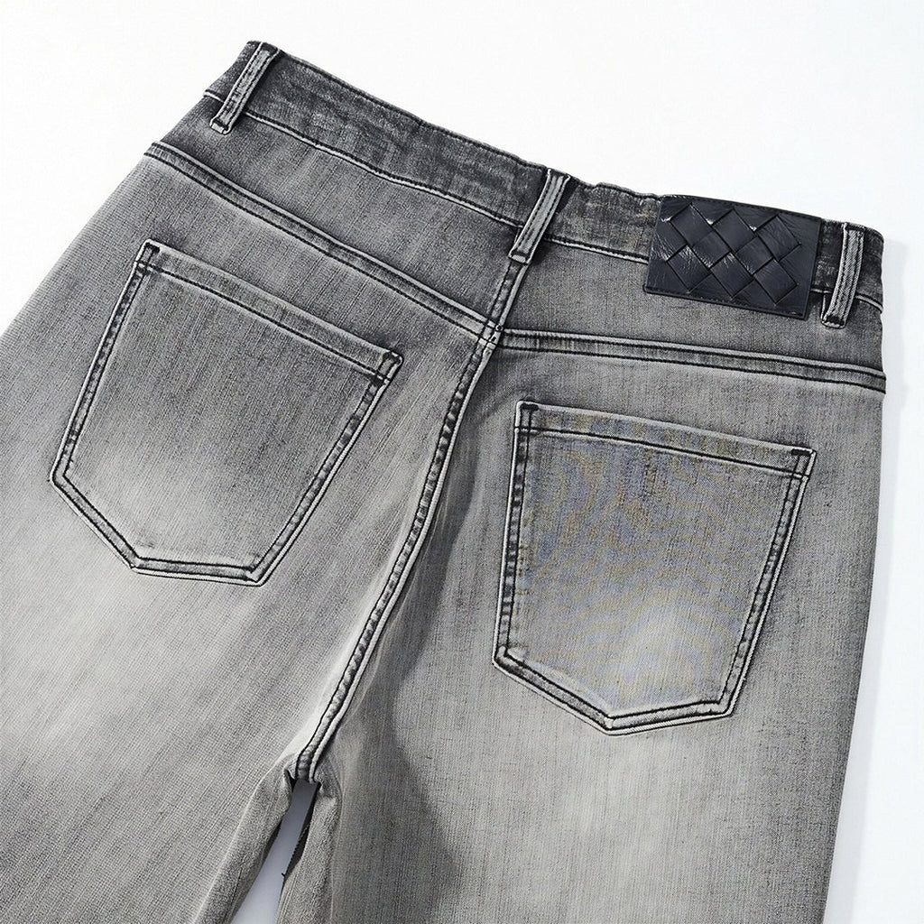 Men's Summer Grey Rhinestone Washed Straight Denim Shorts