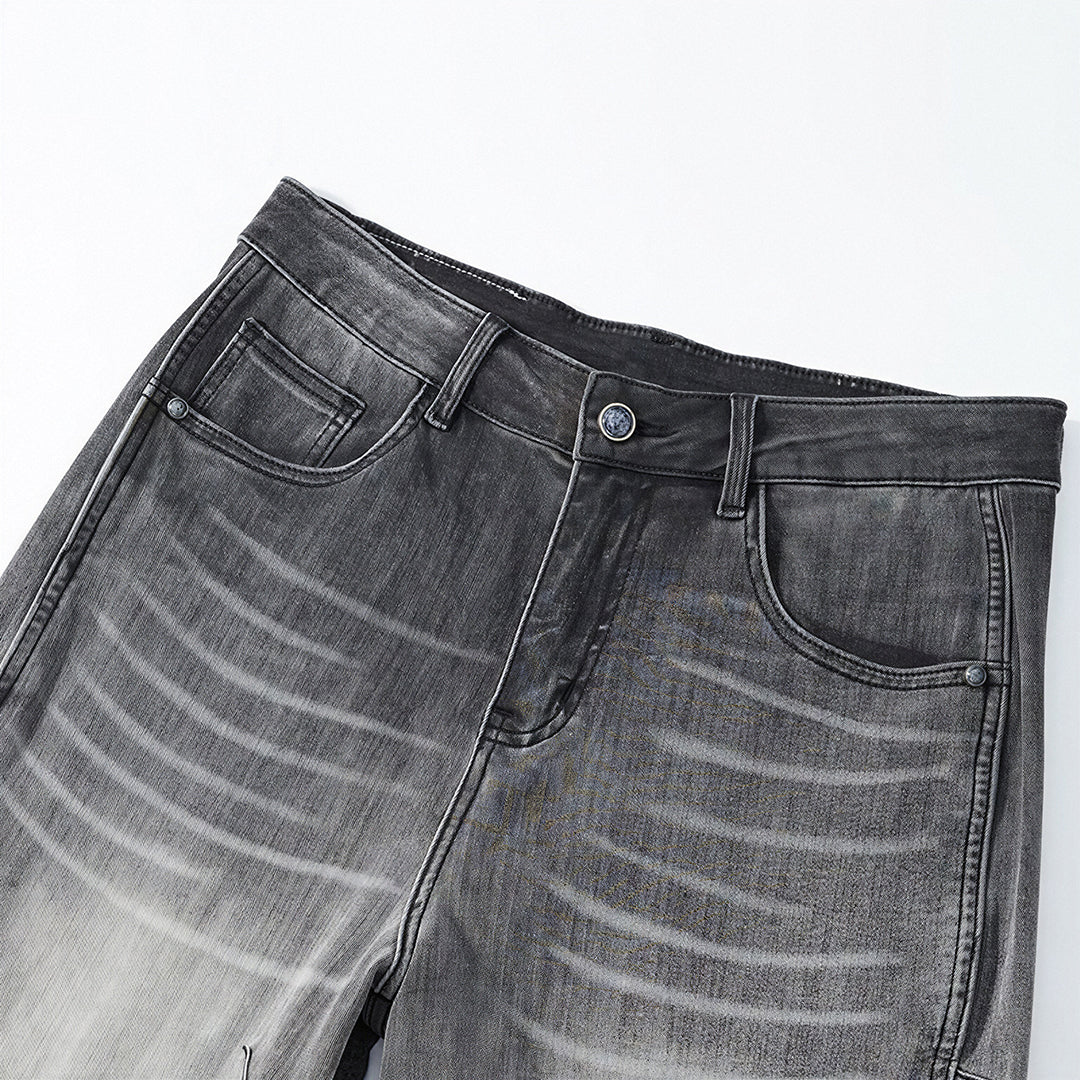 Men's Summer Gradient Grey Washed Straight Denim Shorts