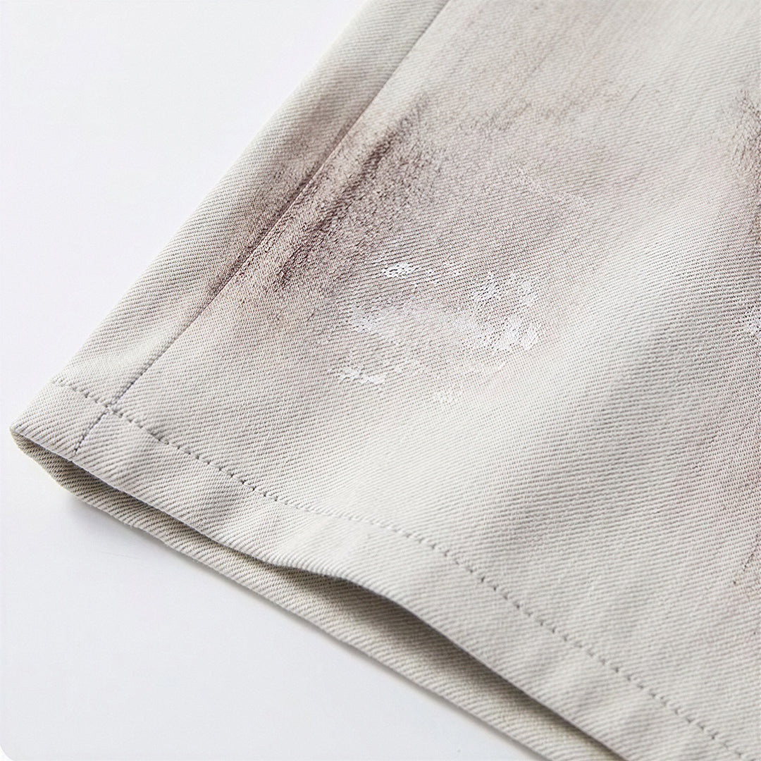 Men's Summer Light Grey Tie-Dye Straight Denim Shorts