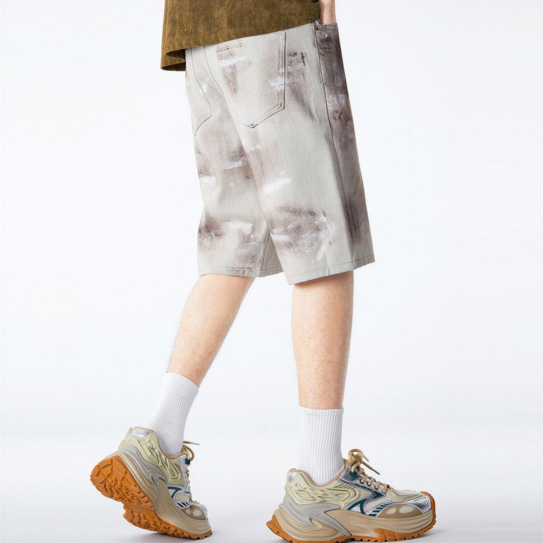 Men's Summer Light Grey Tie-Dye Straight Denim Shorts