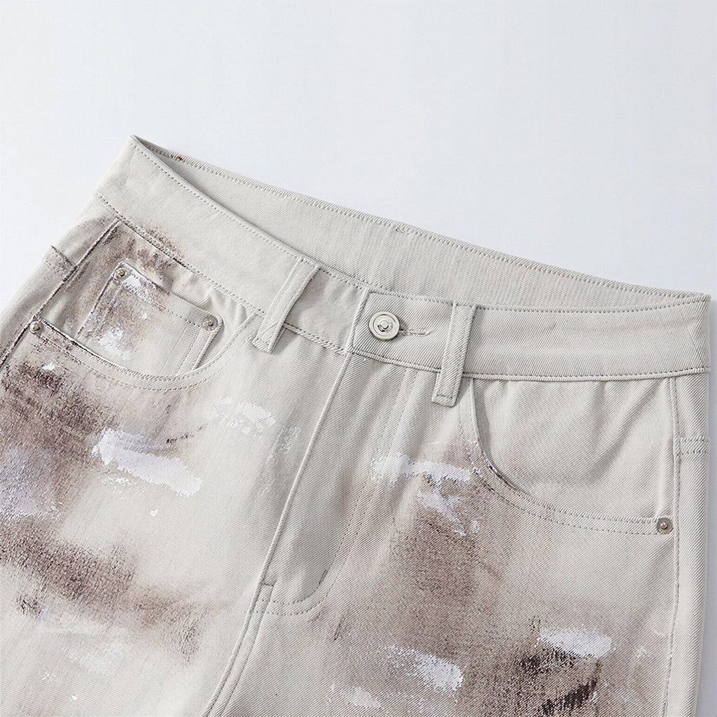 Men's Summer Light Grey Tie-Dye Straight Denim Shorts