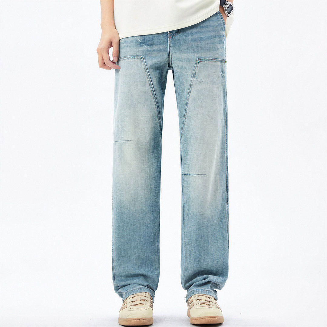 Men's Spring Light Blue Carpenter Washed Straight Jeans