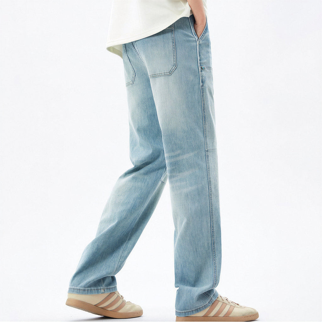 Men's Spring Light Blue Carpenter Washed Straight Jeans