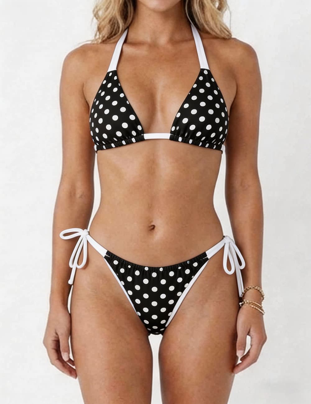 Ladies Plaid Color Block Halter Triangle 2 Piece Bikini Set