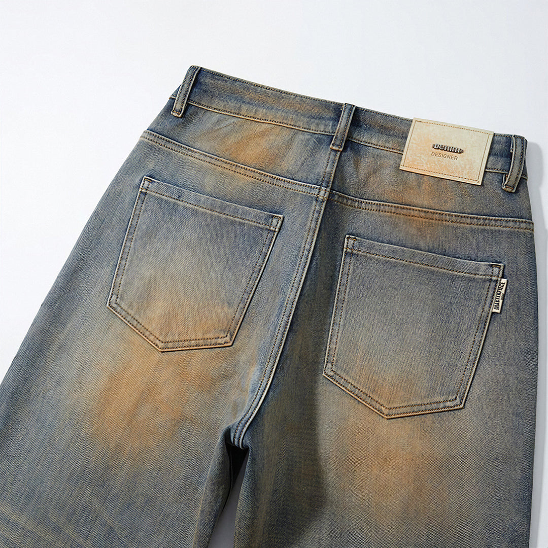 Men's Spring Vintage Mud Wash Straight Leg Denim Jeans
