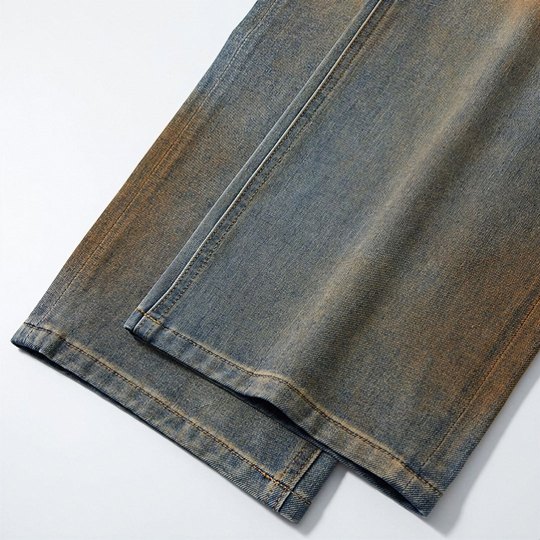 Men's Spring Vintage Mud Wash Straight Leg Denim Jeans