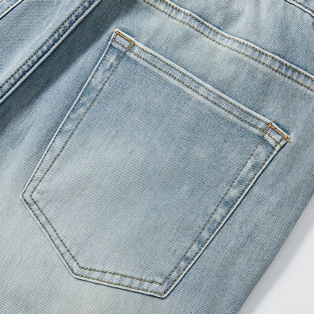 Men's Spring Light Blue Washed Straight Leg Denim Jeans