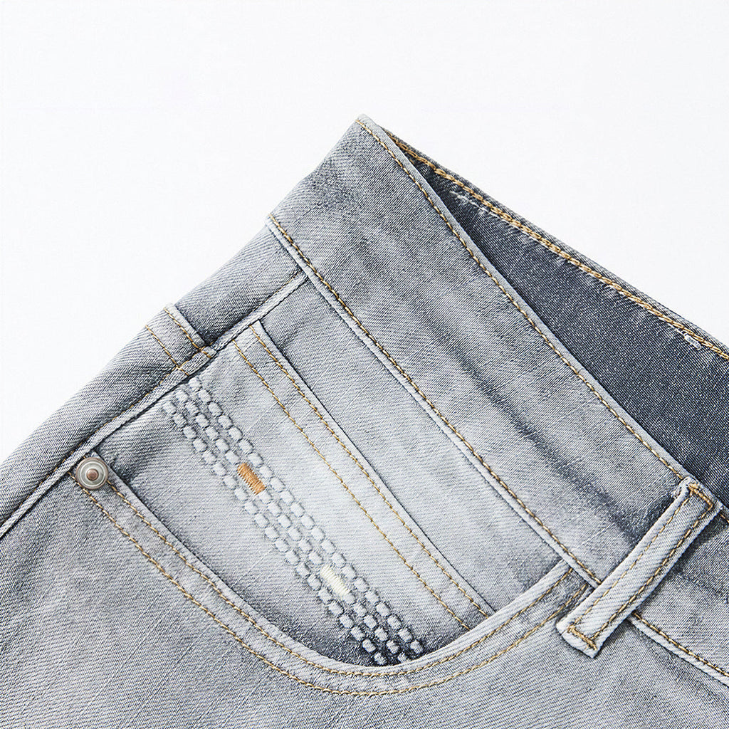 Men's Spring Light Grey Washed Straight Leg Denim Jeans