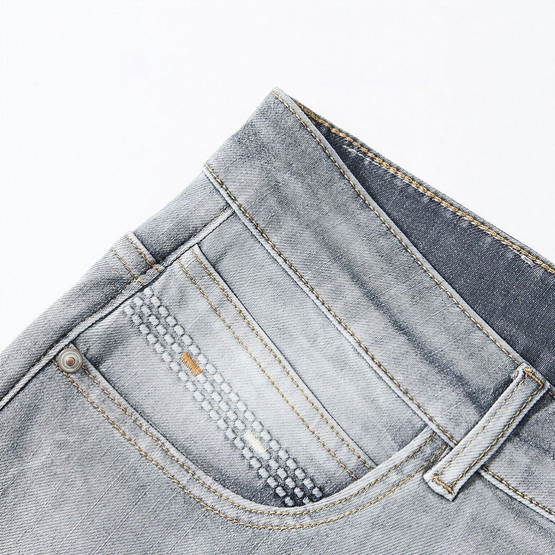 Men's Spring Light Grey Washed Straight Leg Denim Jeans