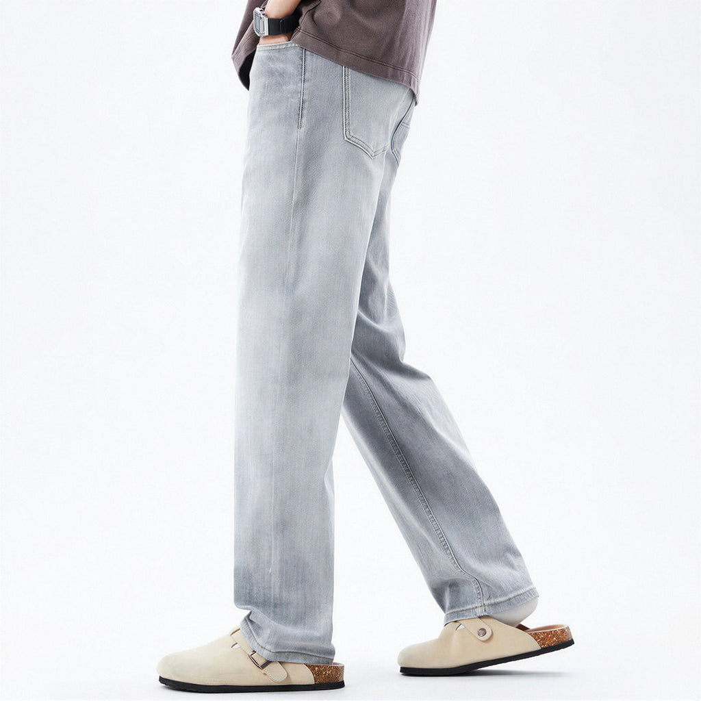 Men's Spring Light Grey Washed Straight Leg Denim Jeans