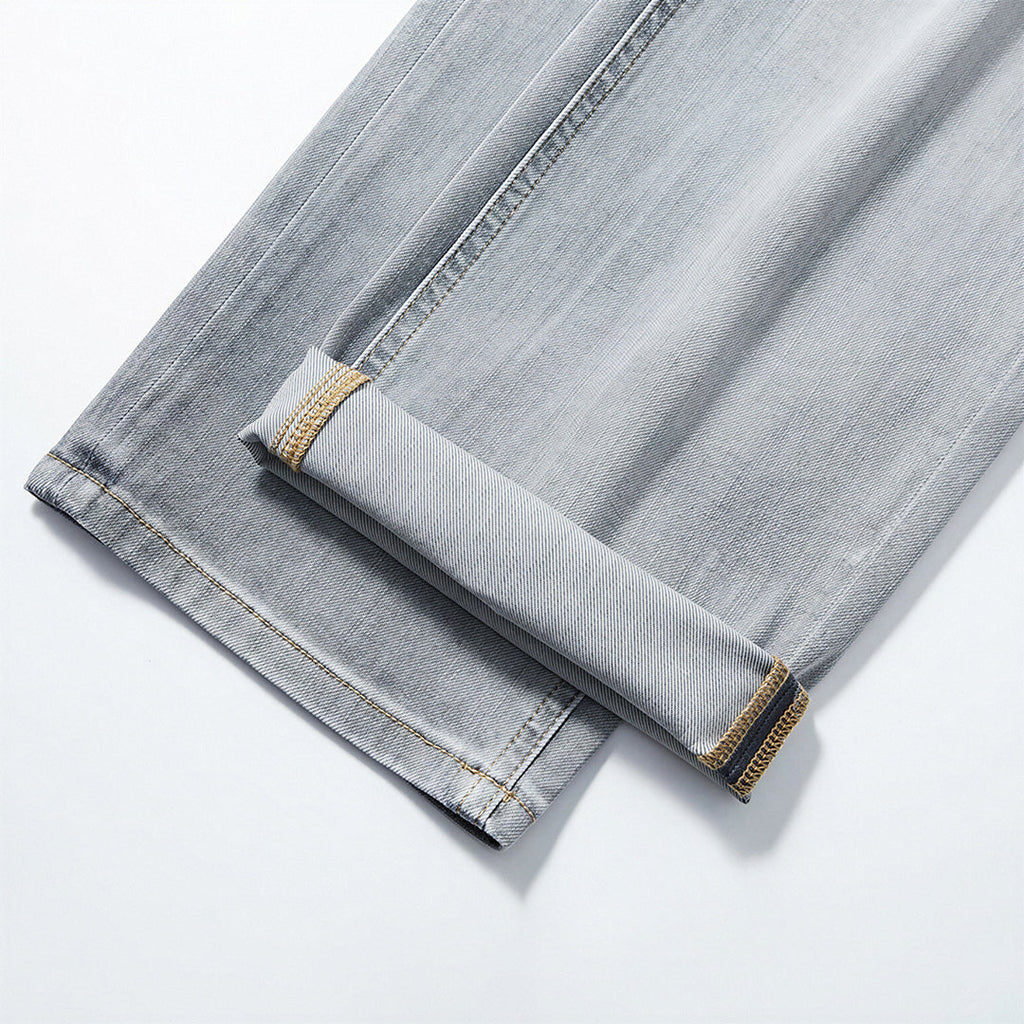 Men's Spring Light Grey Washed Straight Leg Denim Jeans