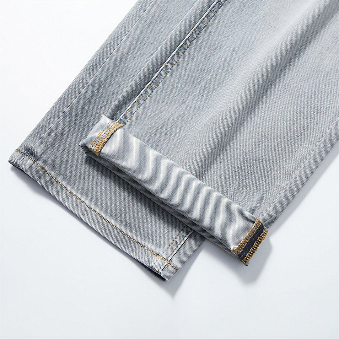 Men's Spring Light Grey Washed Straight Leg Denim Jeans