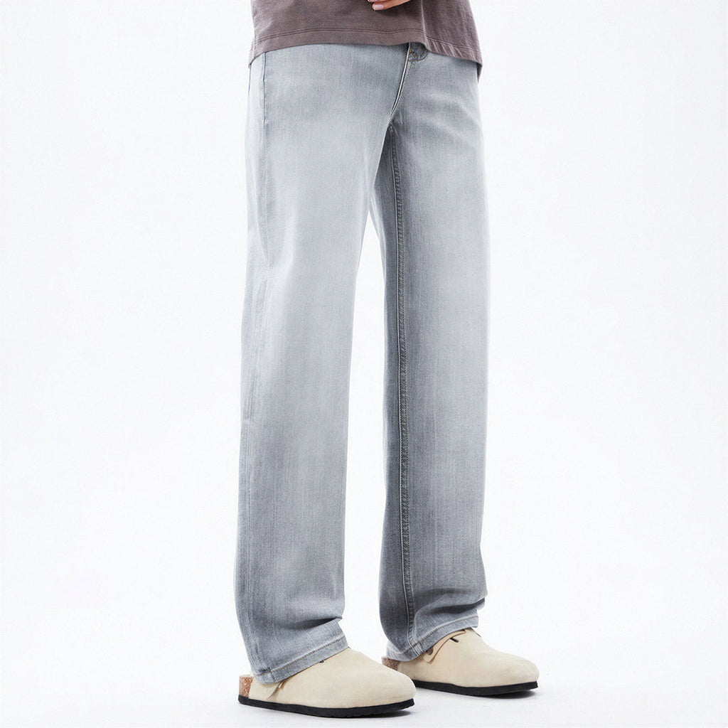 Men's Spring Light Grey Washed Straight Leg Denim Jeans