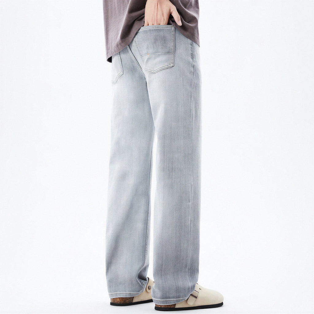 Men's Spring Light Grey Washed Straight Leg Denim Jeans