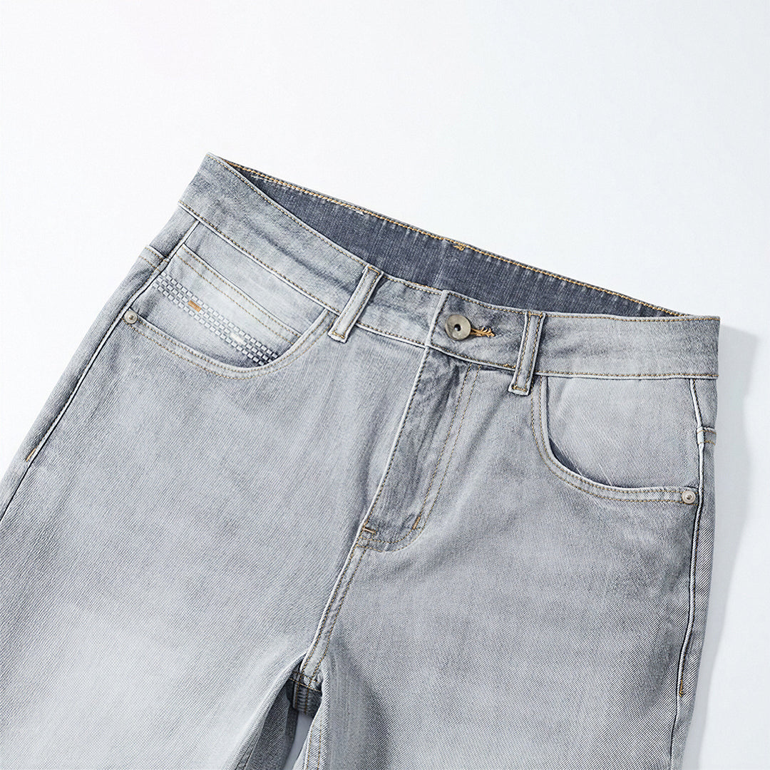 Men's Spring Light Grey Washed Straight Leg Denim Jeans