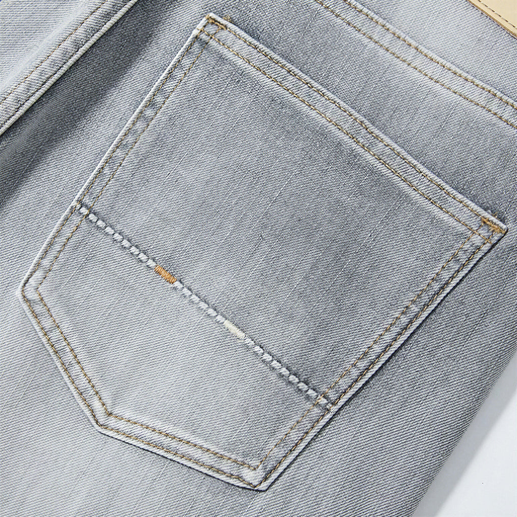 Men's Spring Light Grey Washed Straight Leg Denim Jeans
