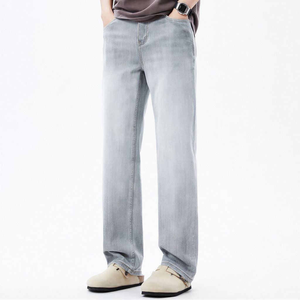 Men's Spring Light Grey Washed Straight Leg Denim Jeans