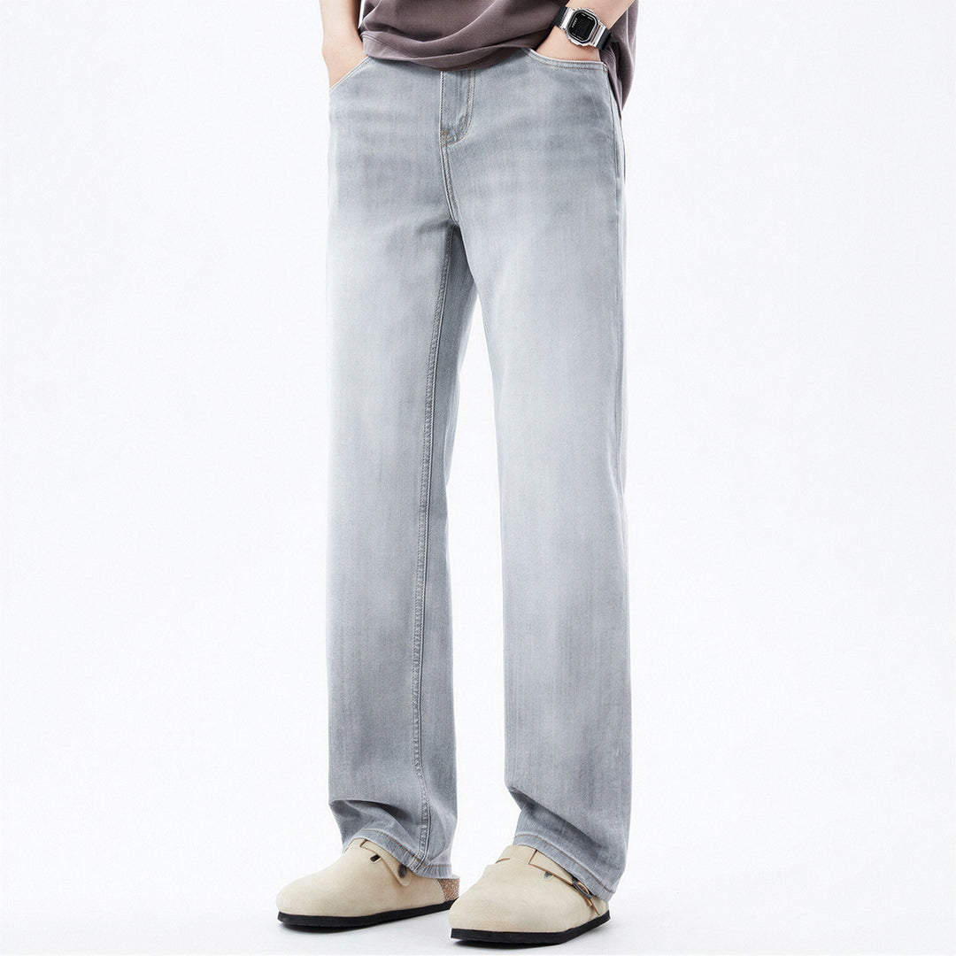 Men's Spring Light Grey Washed Straight Leg Denim Jeans