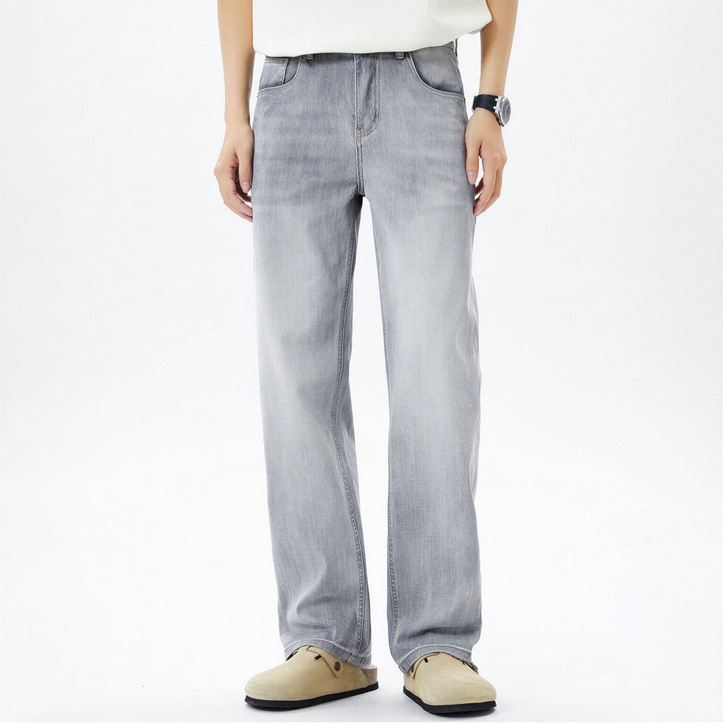 Men's Spring Light Grey Washed Straight Leg Denim Jeans