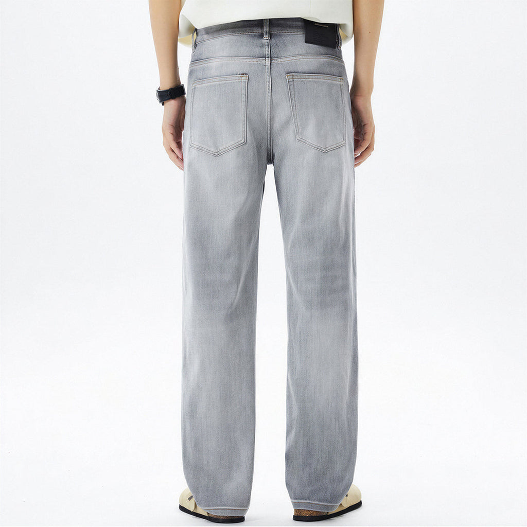 Men's Spring Light Grey Washed Straight Leg Denim Jeans