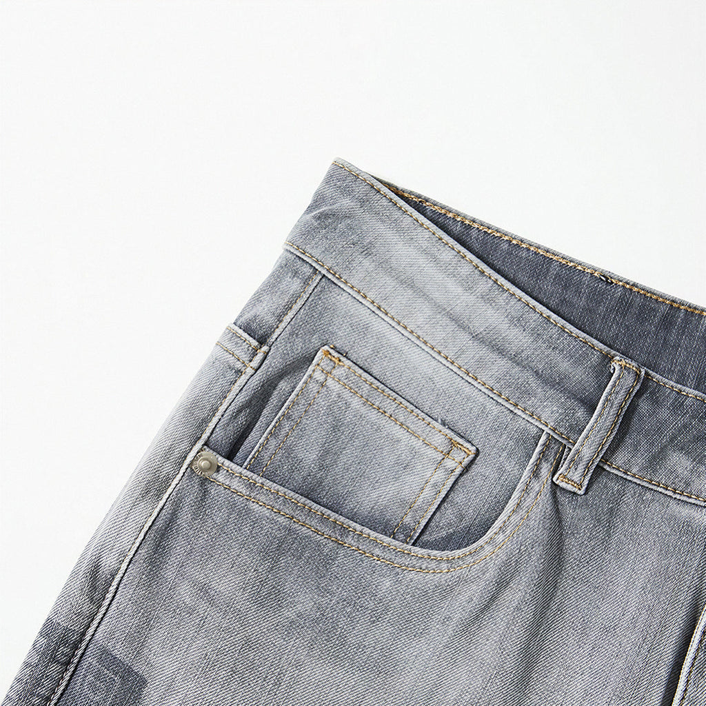 Men's Spring Light Grey Washed Straight Leg Denim Jeans