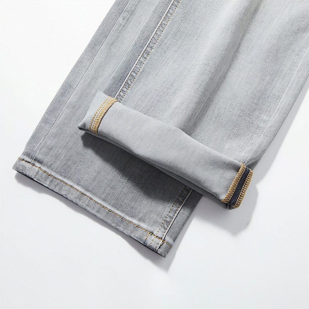 Men's Spring Light Grey Washed Straight Leg Denim Jeans