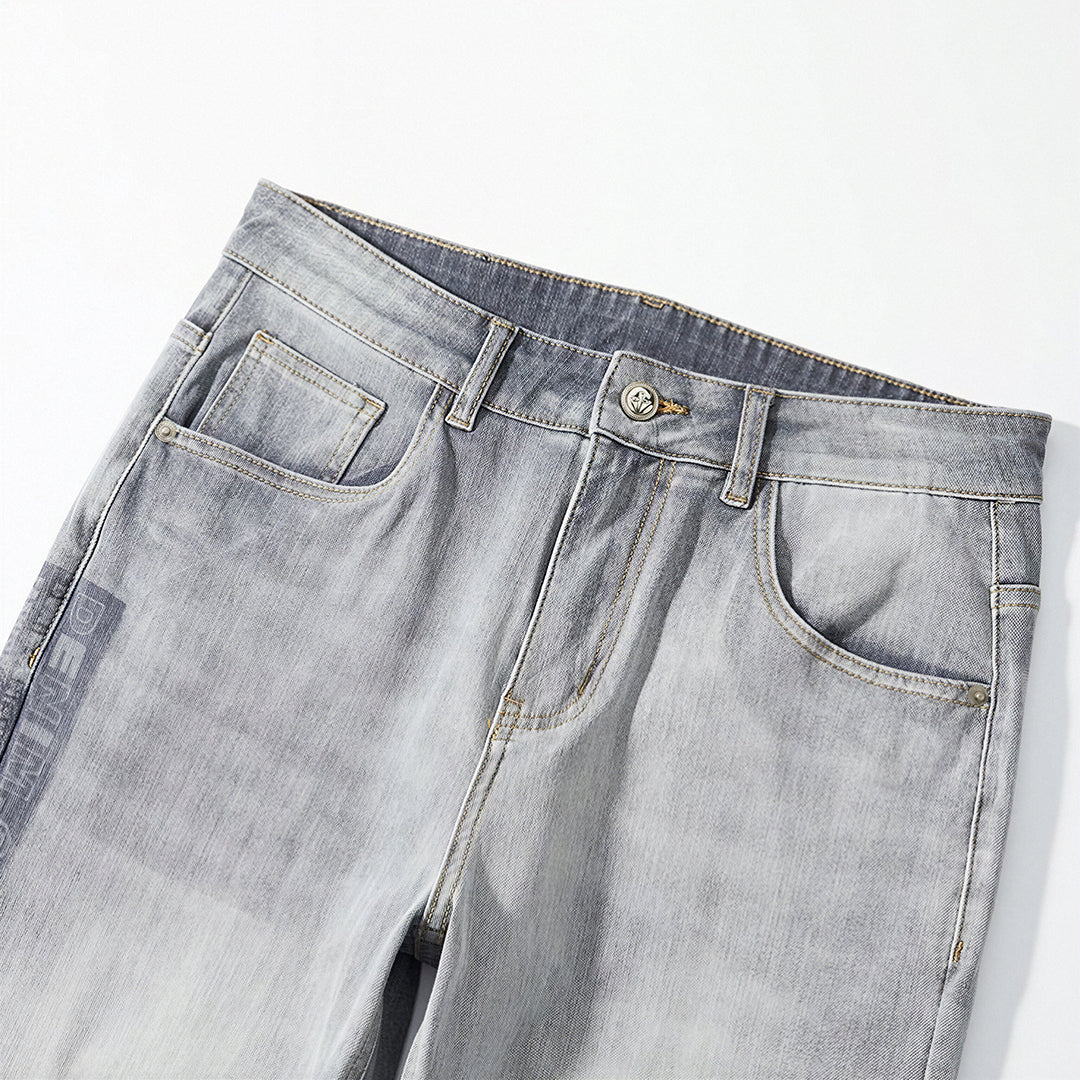 Men's Spring Light Grey Washed Straight Leg Denim Jeans