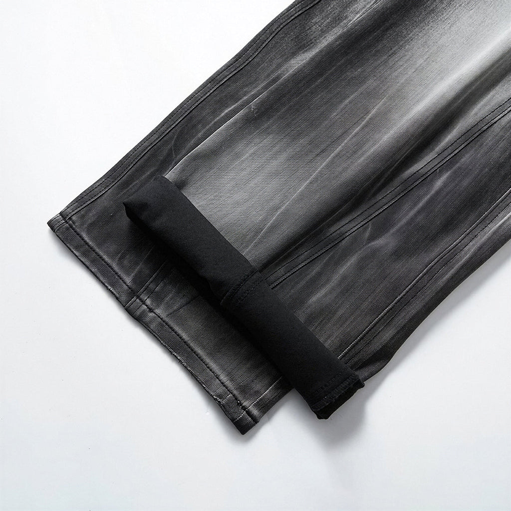 Men's Spring Gradient Black-Grey Washed Wide Leg Denim Jeans