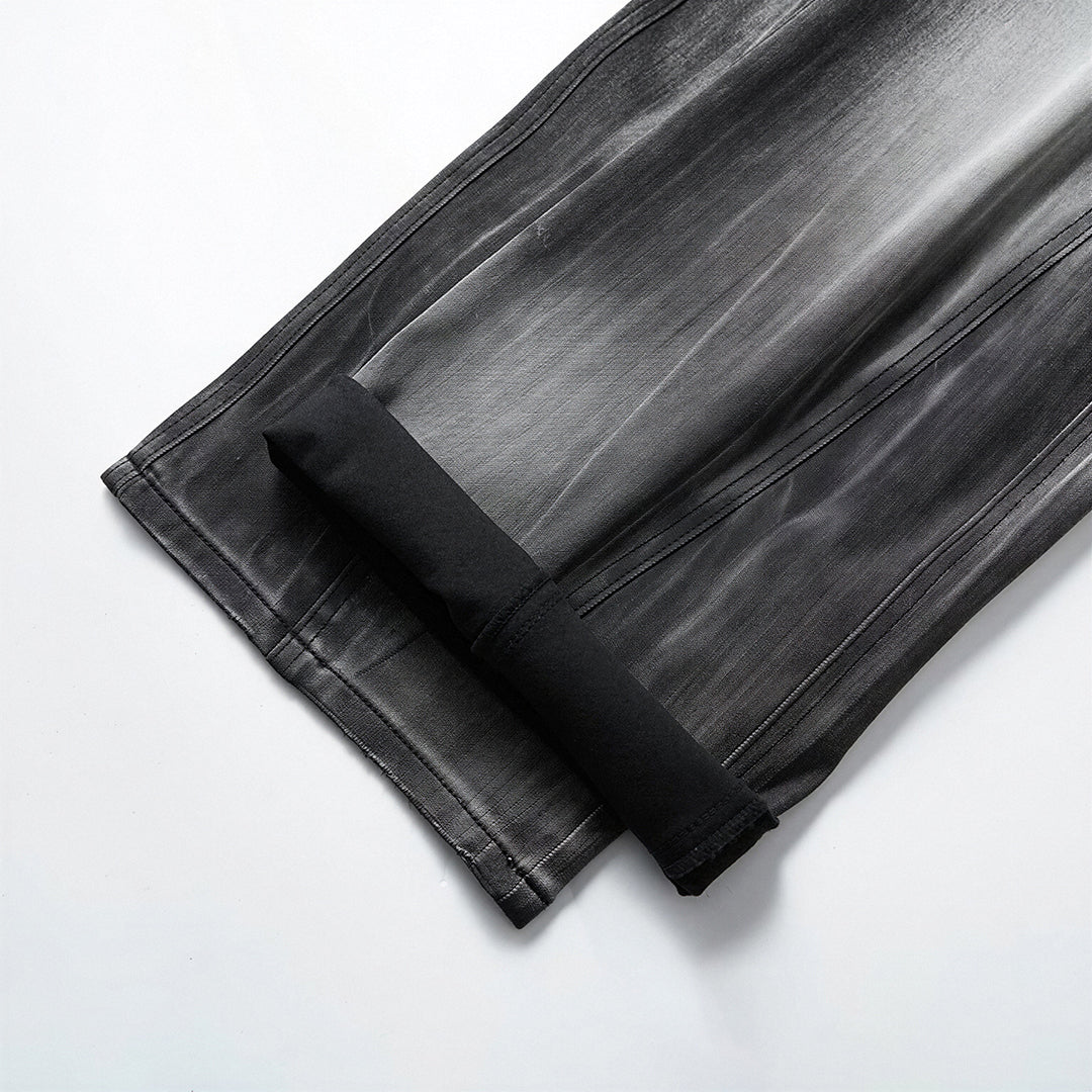 Men's Spring Gradient Black-Grey Washed Wide Leg Denim Jeans