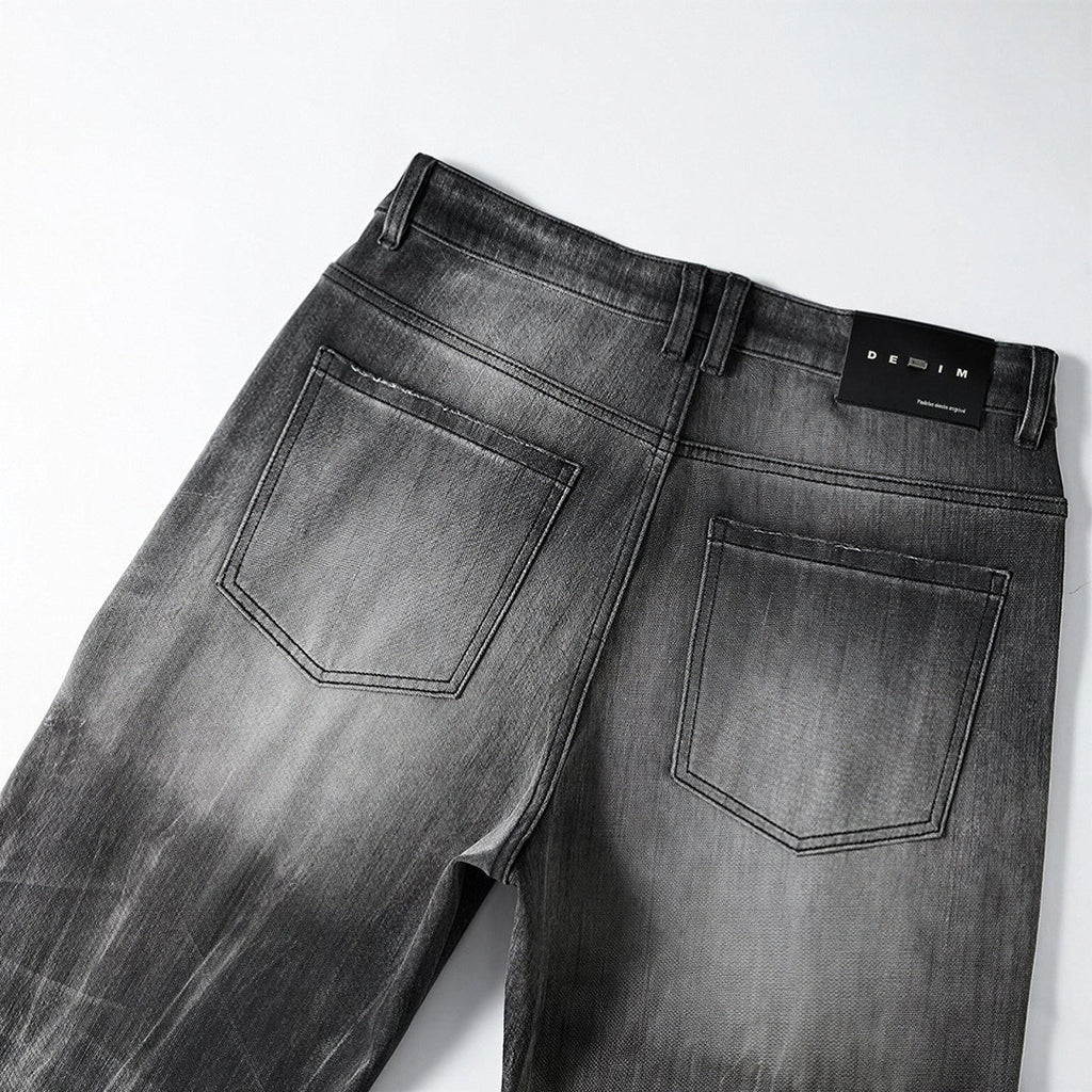 Men's Spring Gradient Black-Grey Washed Wide Leg Denim Jeans