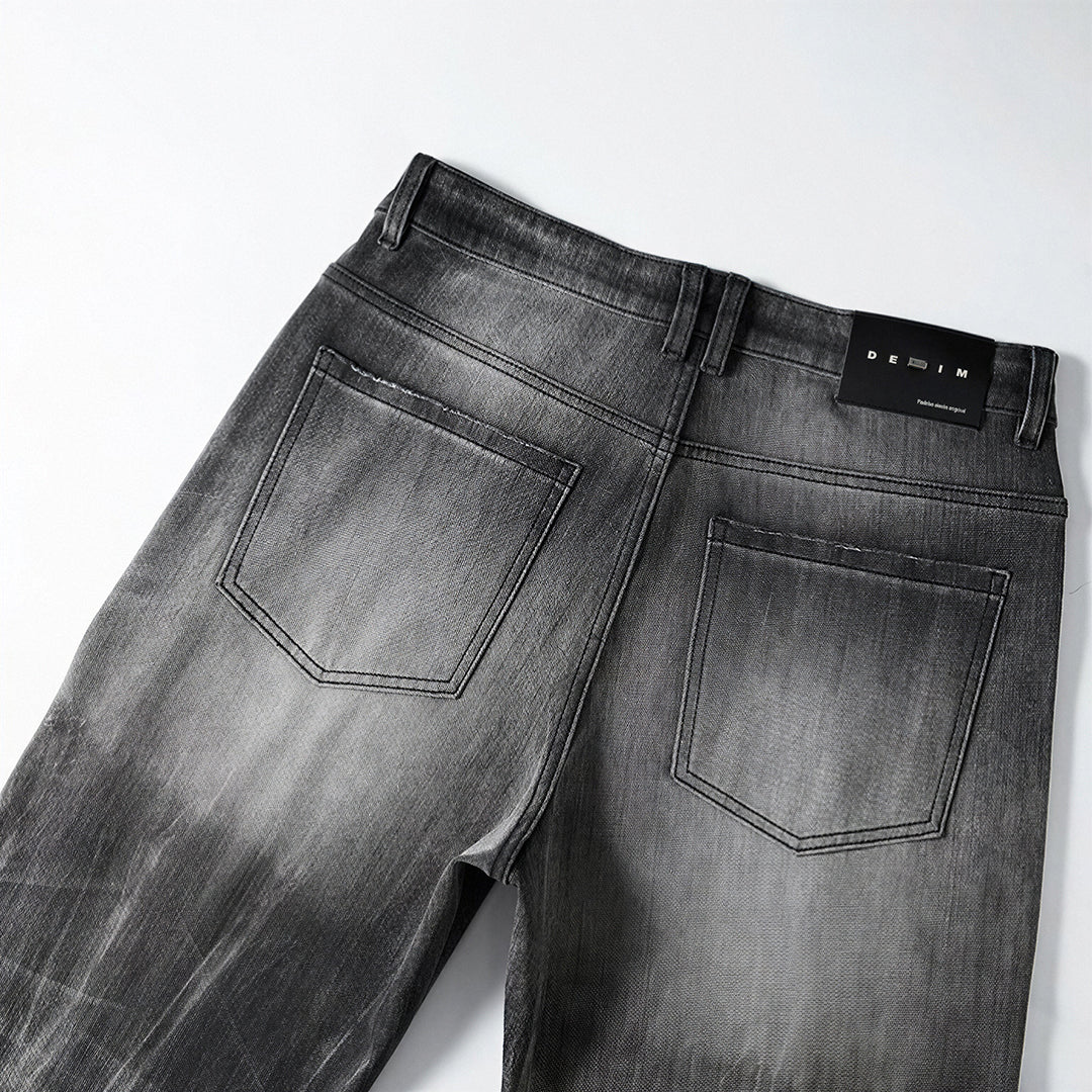 Men's Spring Gradient Black-Grey Washed Wide Leg Denim Jeans