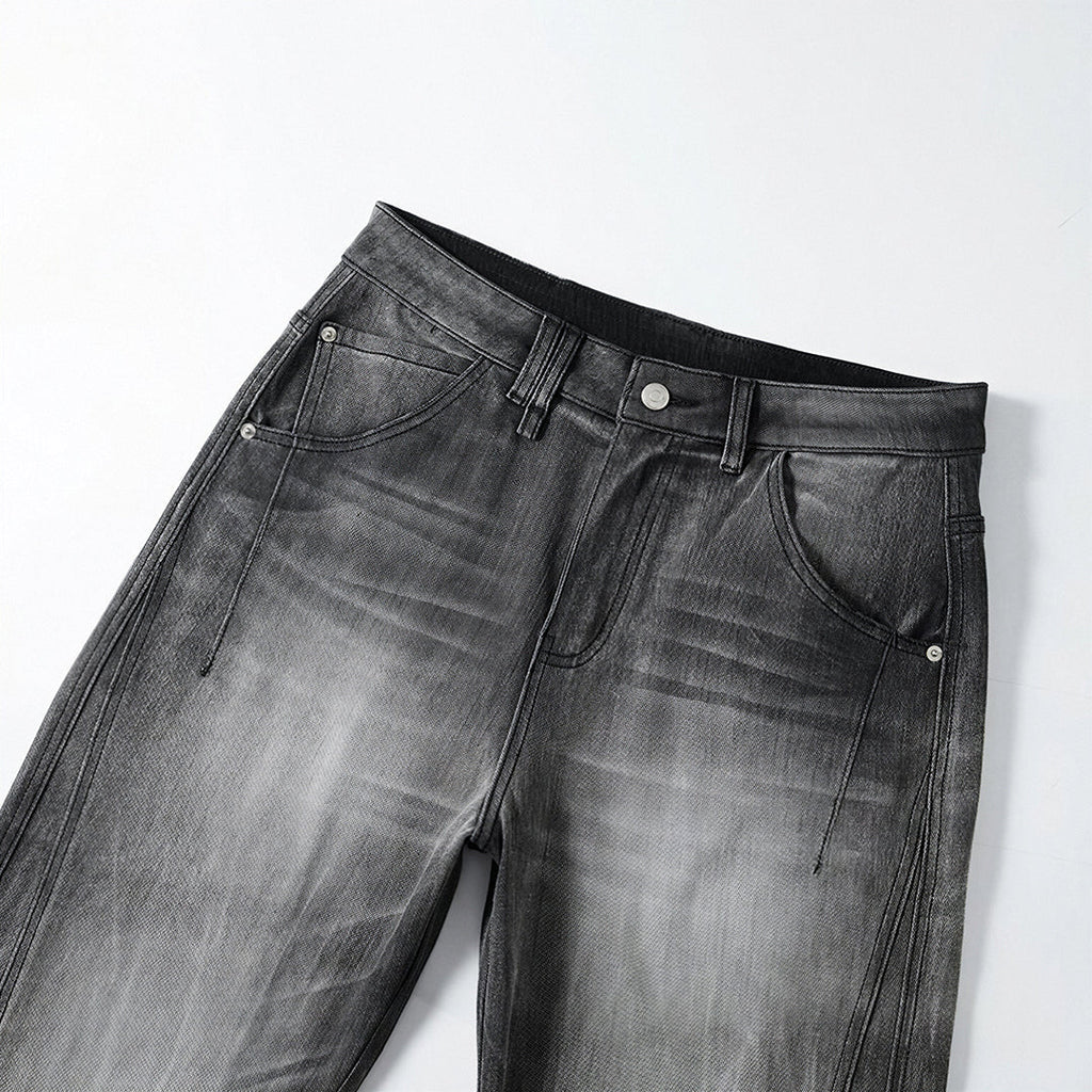 Men's Spring Gradient Black-Grey Washed Wide Leg Denim Jeans