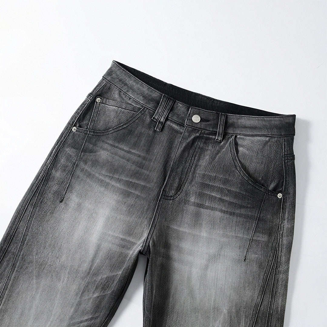 Men's Spring Gradient Black-Grey Washed Wide Leg Denim Jeans