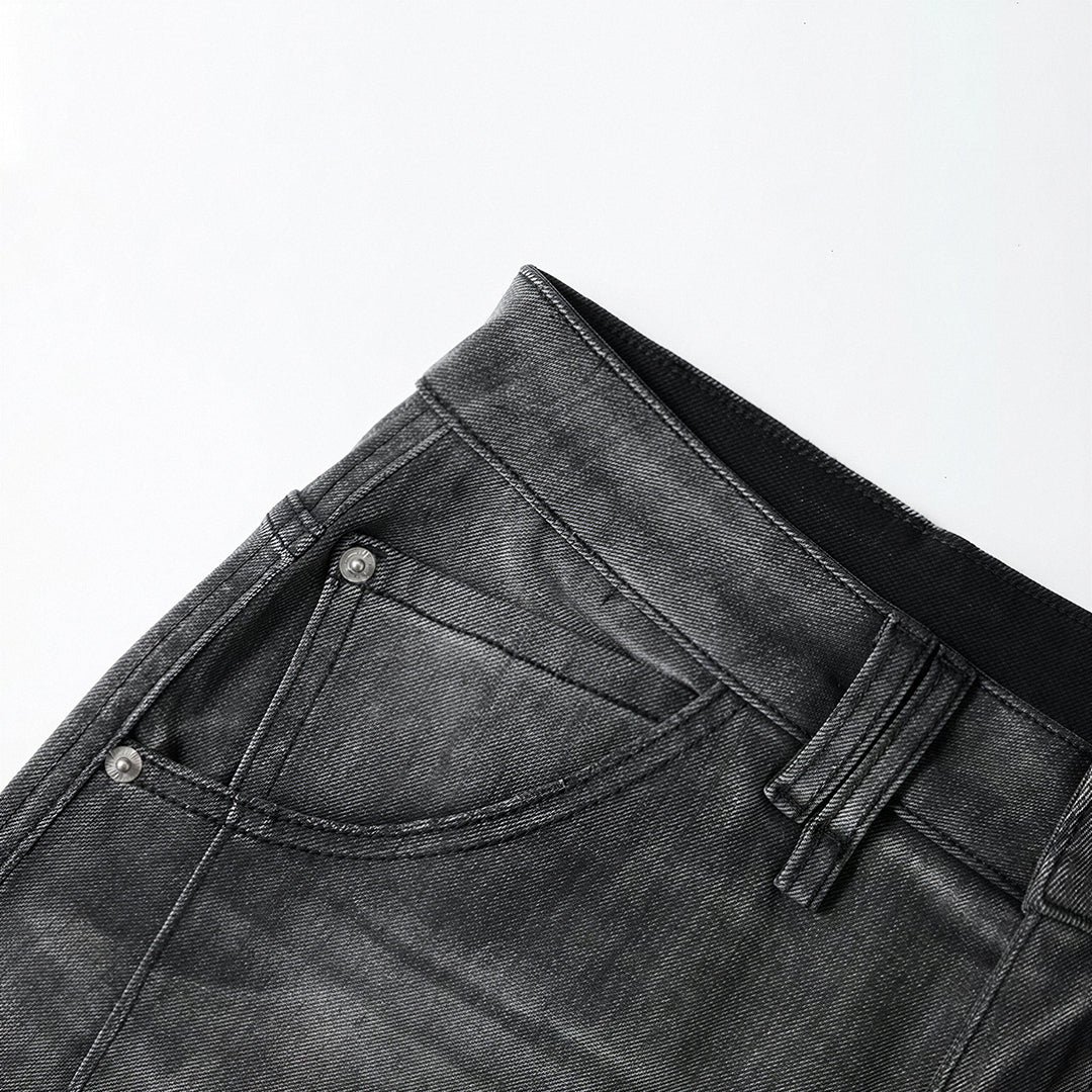 Men's Spring Gradient Black-Grey Washed Wide Leg Denim Jeans