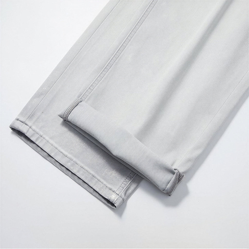 Men's Spring Light Grey Splatter Print Straight Denim Jeans