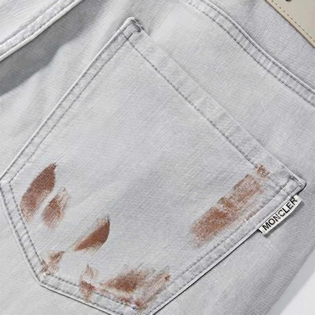 Men's Spring Light Grey Splatter Print Straight Denim Jeans