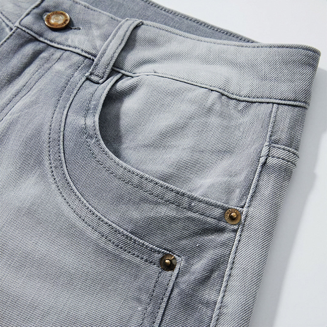 Men's Spring Light Blue Washed Wide Leg Denim Jeans