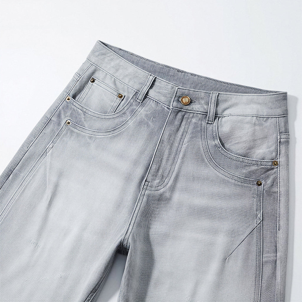 Men's Spring Light Blue Washed Wide Leg Denim Jeans