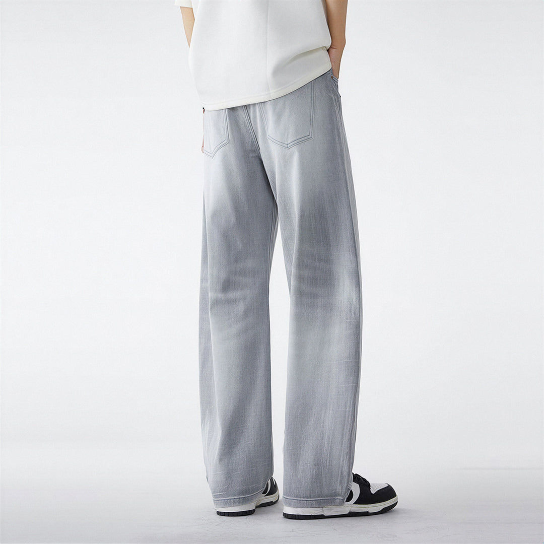 Men's Spring Light Blue Washed Wide Leg Denim Jeans