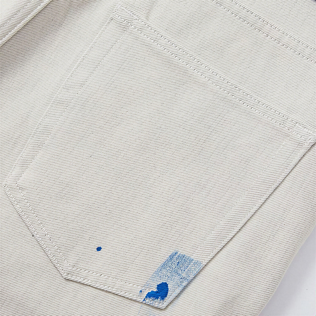 Men's Spring Off-White Blue Splatter Print Straight Jeans