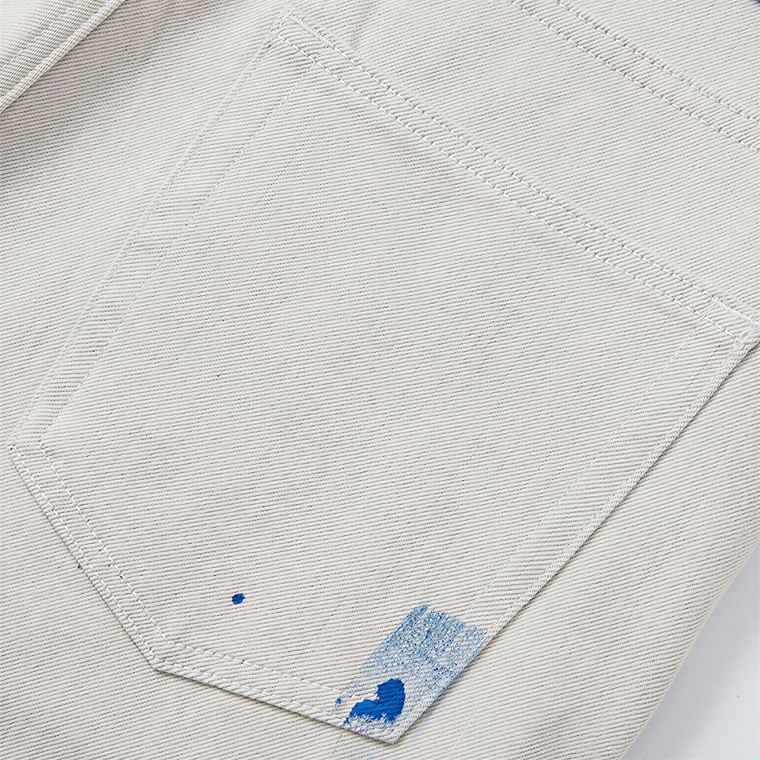 Men's Spring Off-White Blue Splatter Print Straight Jeans