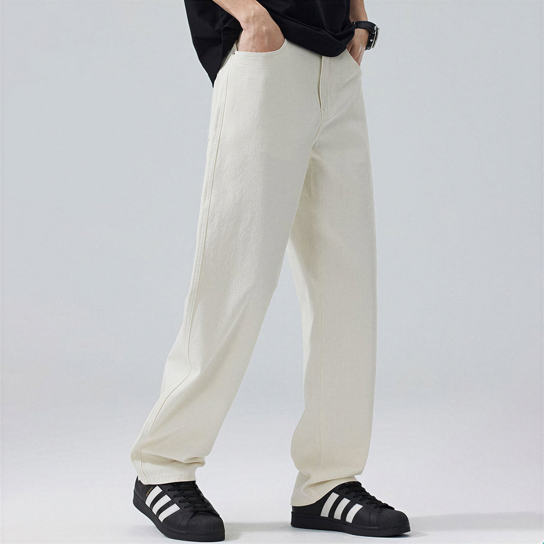 Men's Spring Off-White Embroidered Straight Denim Jeans