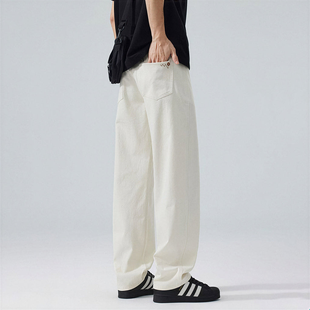 Men's Spring Off-White Embroidered Straight Denim Jeans