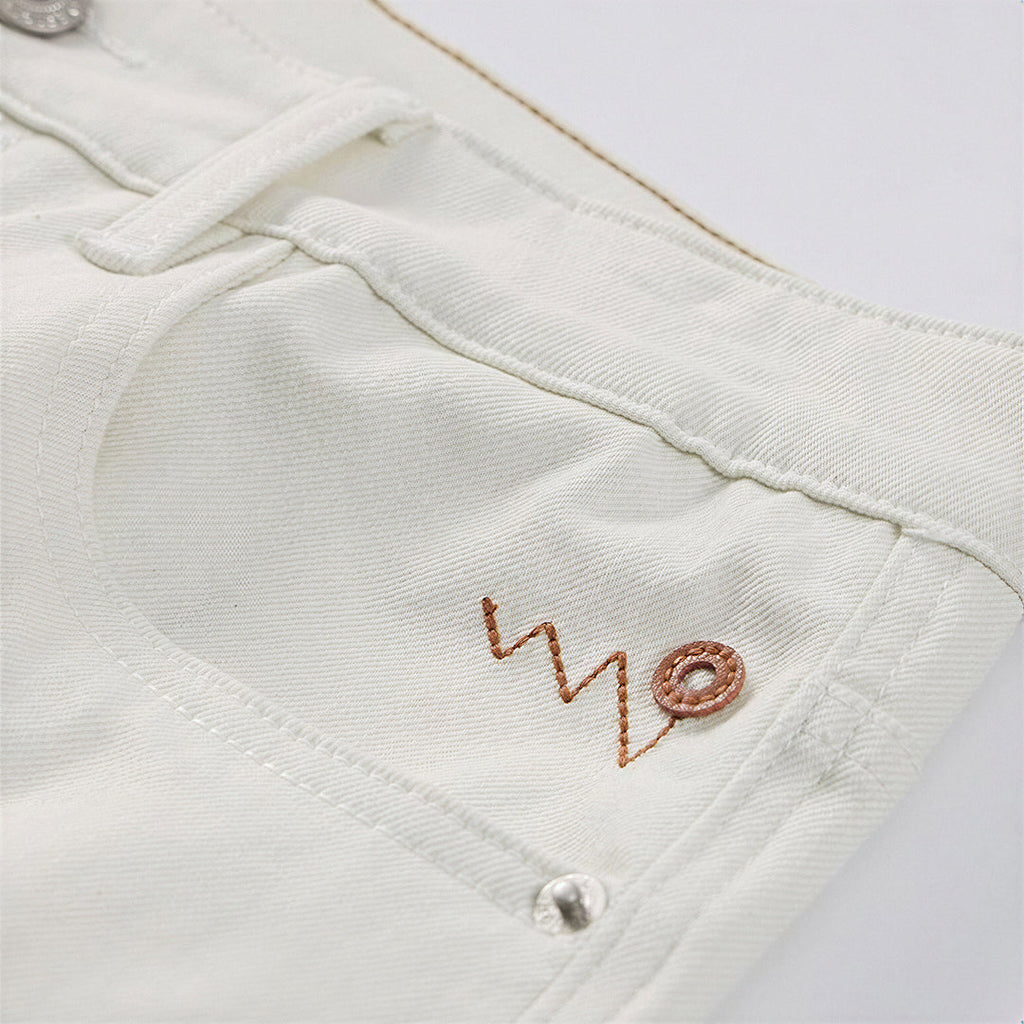 Men's Spring Off-White Embroidered Straight Denim Jeans