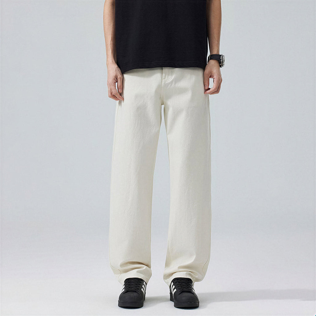Men's Spring Off-White Embroidered Straight Denim Jeans