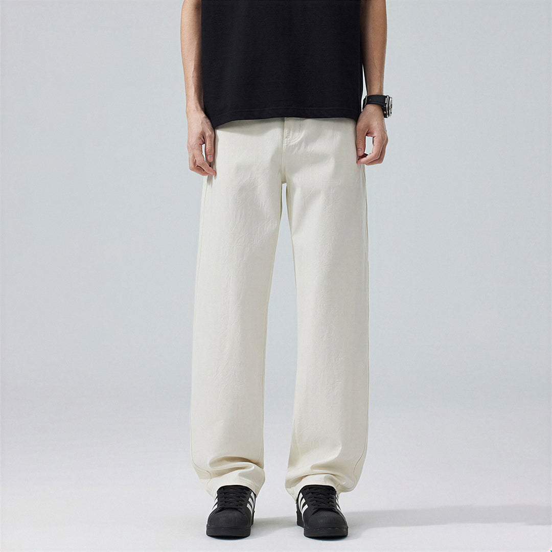 Men's Spring Off-White Embroidered Straight Denim Jeans