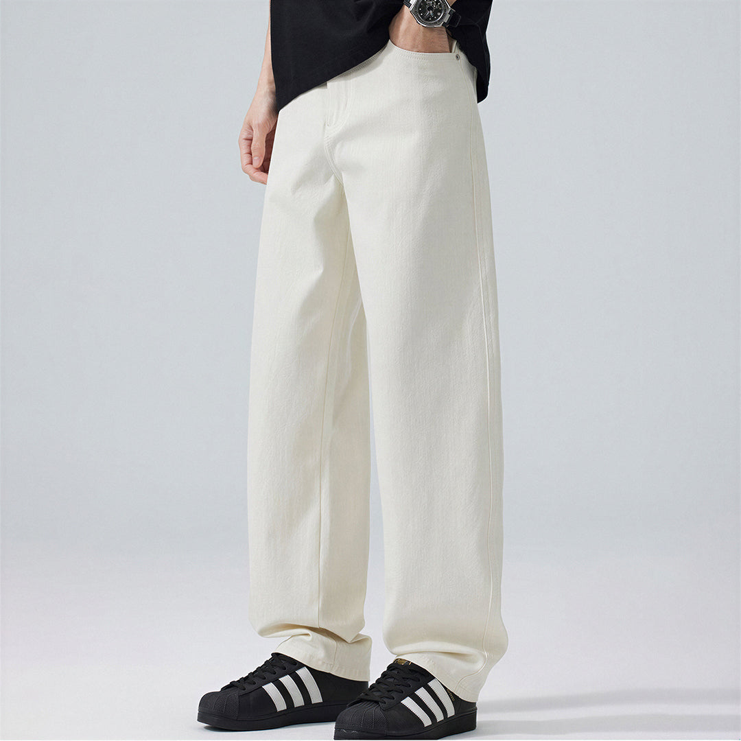 Men's Spring Off-White Embroidered Straight Denim Jeans