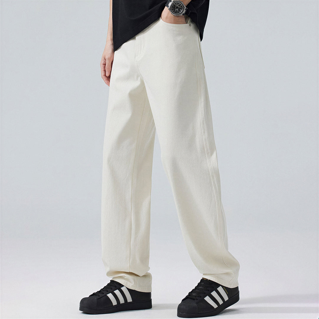 Men's Spring Off-White Embroidered Straight Denim Jeans
