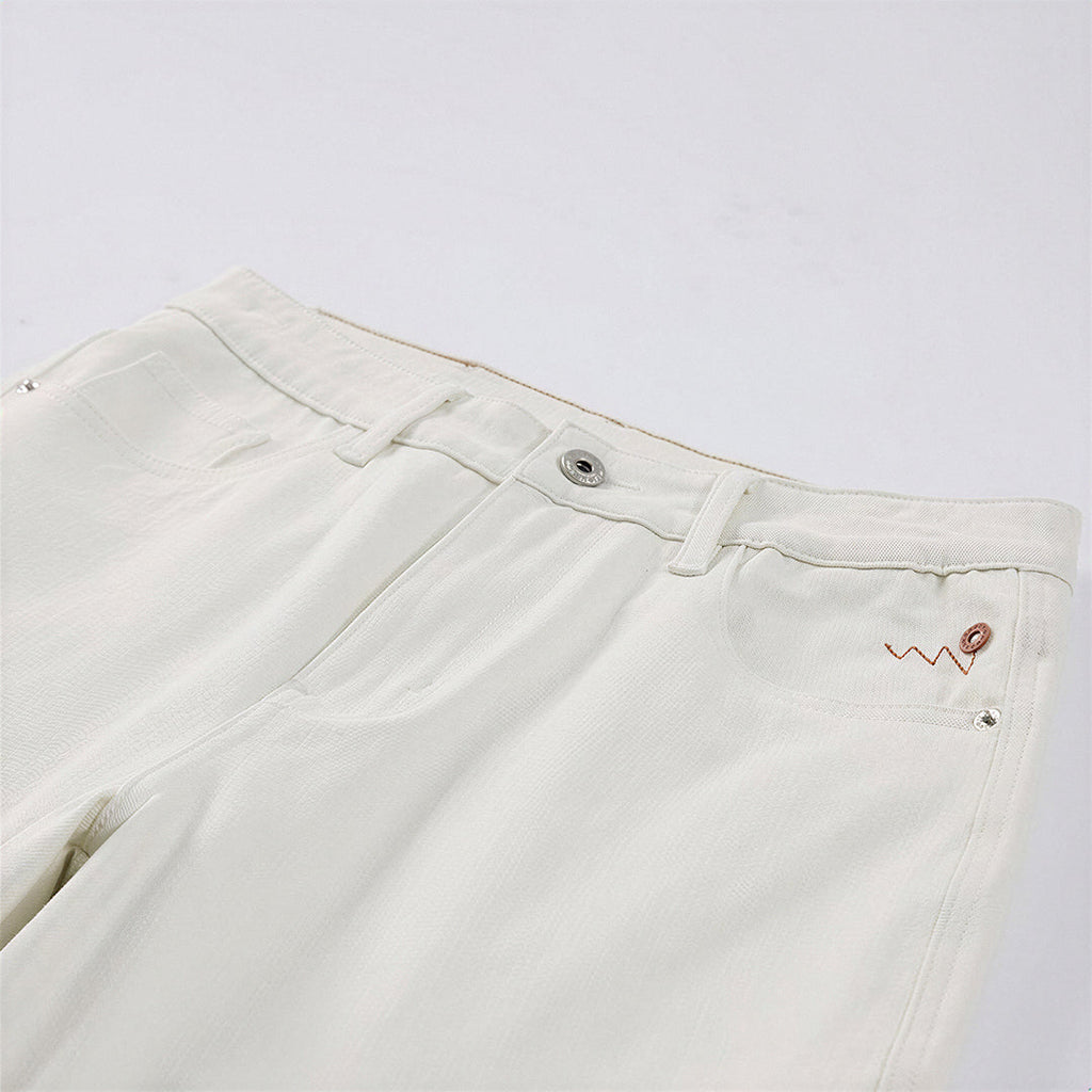 Men's Spring Off-White Embroidered Straight Denim Jeans